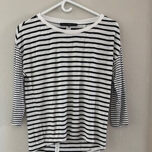 White House Black Market Black and White Striped Long Sleeve Top